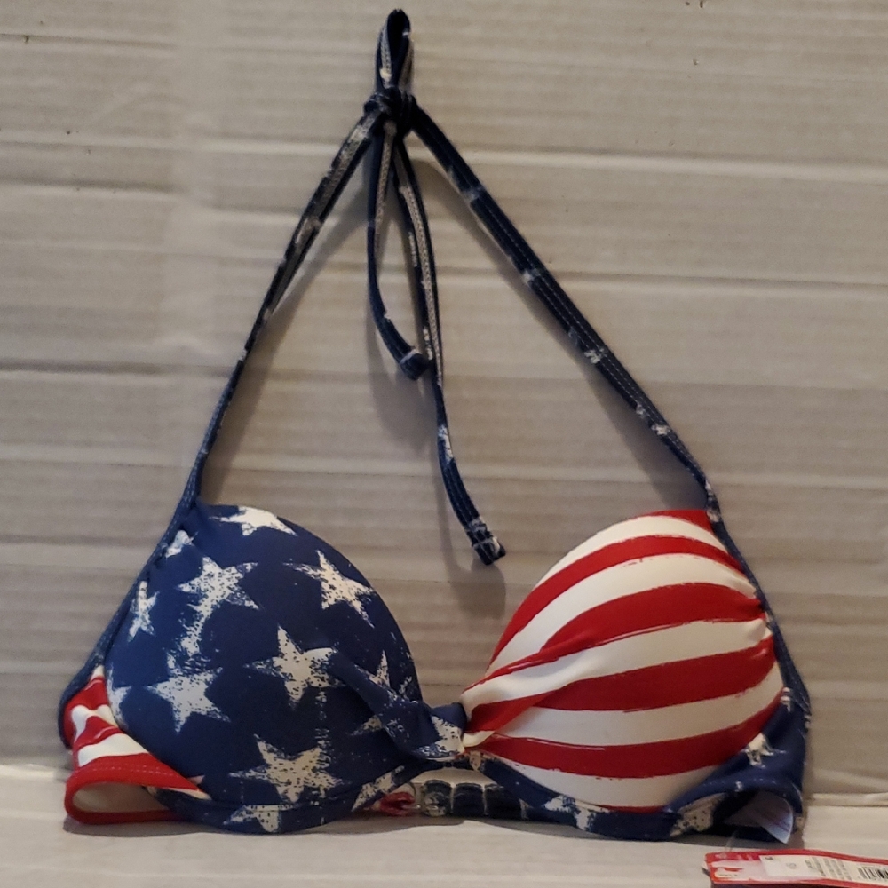 Xhilaration Push Up Patriotic Stars and Stripes Bikini Top Size S